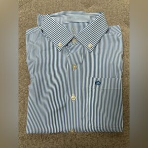 Southern Tide blue and white striped button down performance dress shirt sz 8-10